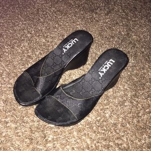 Lucky brand 🍀 black slip on wedges